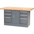 Global Equipment Workbench w/ Maple Square Edge Top   6 Drawers, 60"W x 30"D, Gray 239155